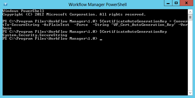 Workflow manager certificate generation key is missing